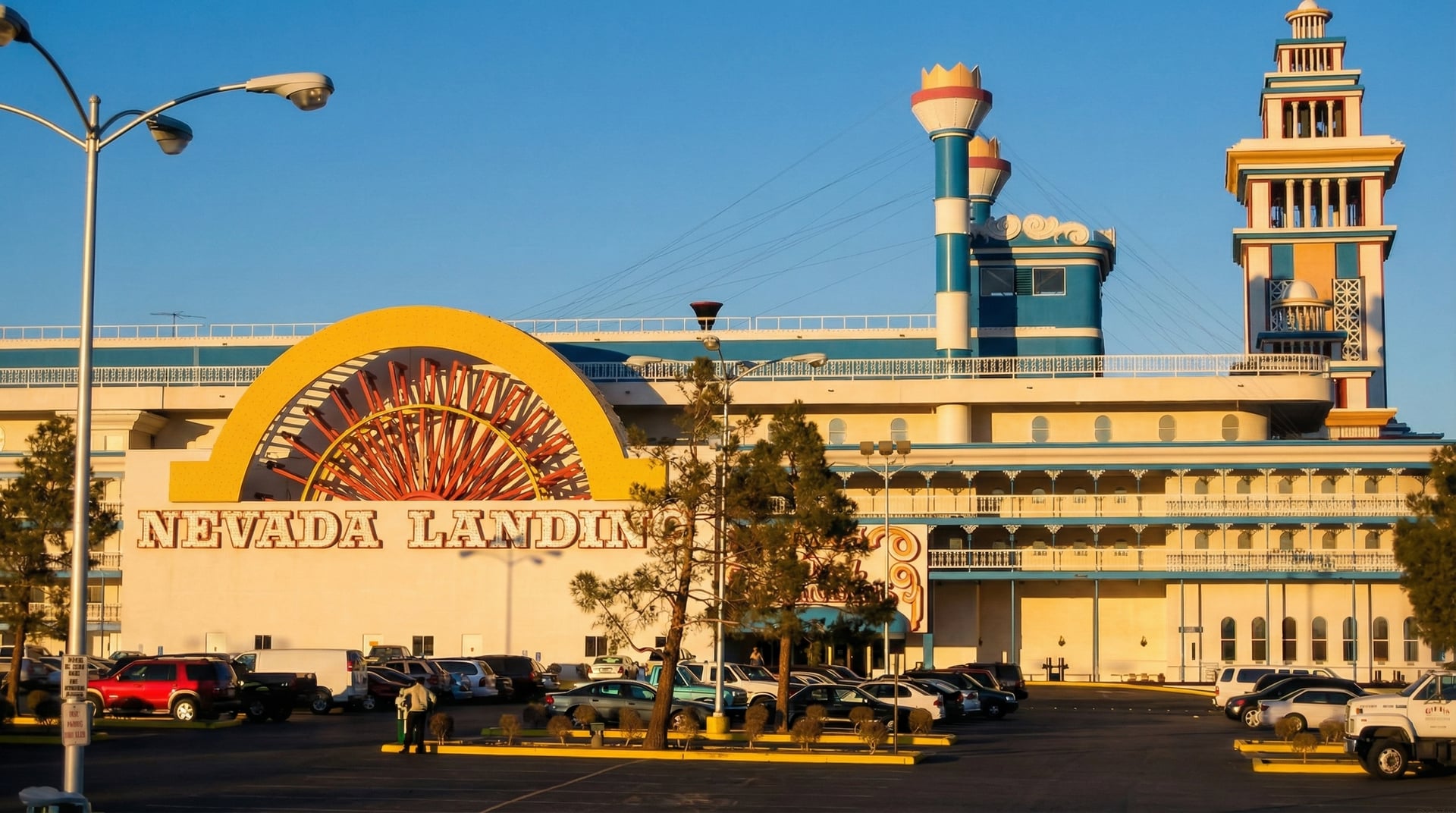 Nevada Landing Hotel & Casino entrance at sunset